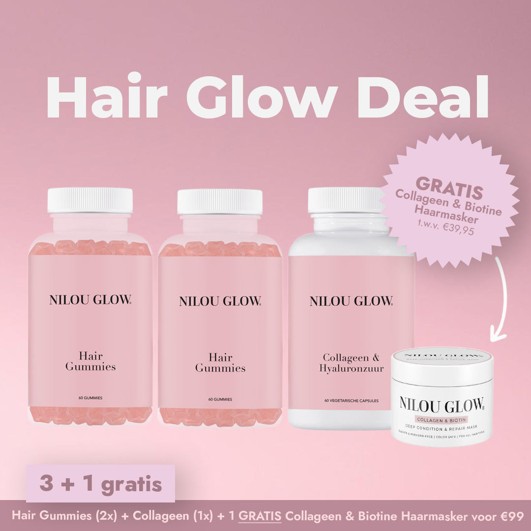 Hair Glow Deal: Hairgummies (2x) + Collageen (1x) + GRATIS Collageen & Biotine haarmasker