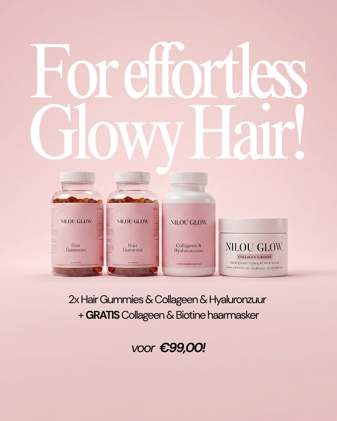 Hair Glow Deal: Hairgummies (2x) + Collageen (1x) + GRATIS Collageen &amp; Biotine haarmasker