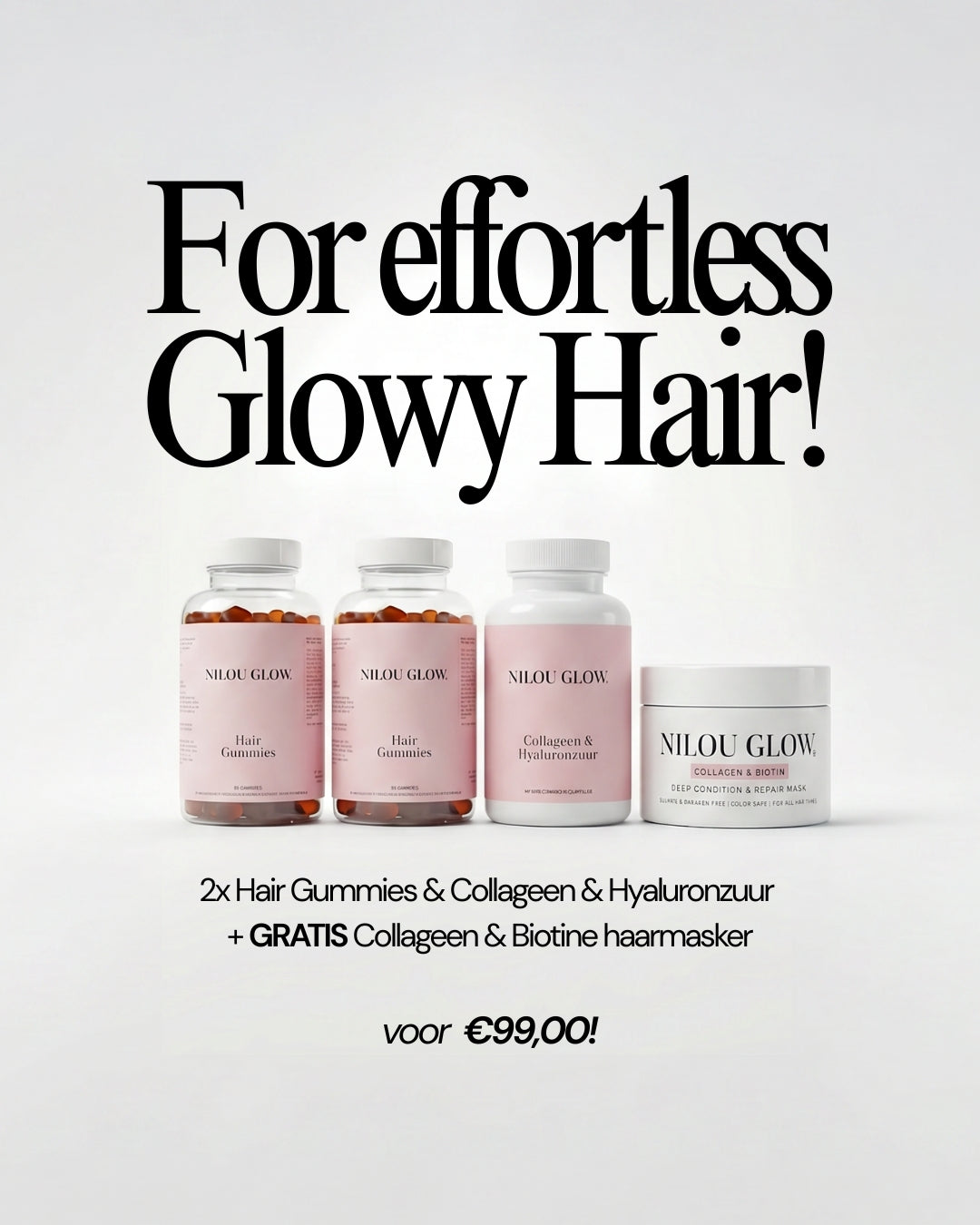 Hair Glow Deal: Hairgummies (2x) + Collageen (1x) + GRATIS Collageen &amp; Biotine haarmasker
