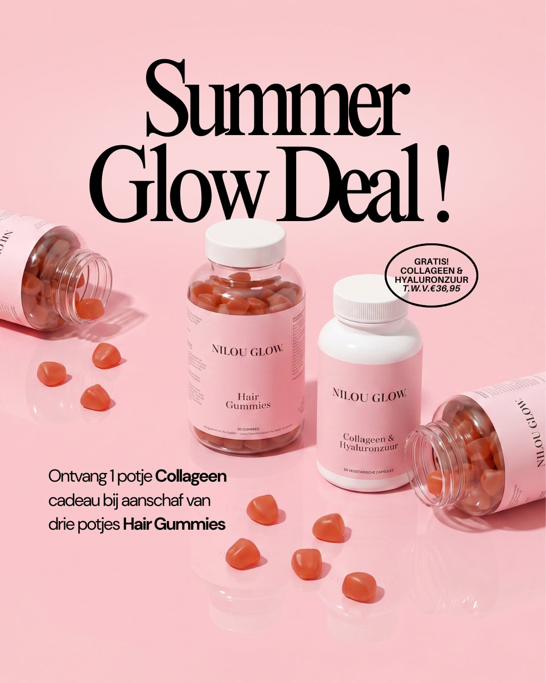 Summer Glow Deal: Hairgummies (3x) + Gratis Collageen (1x)