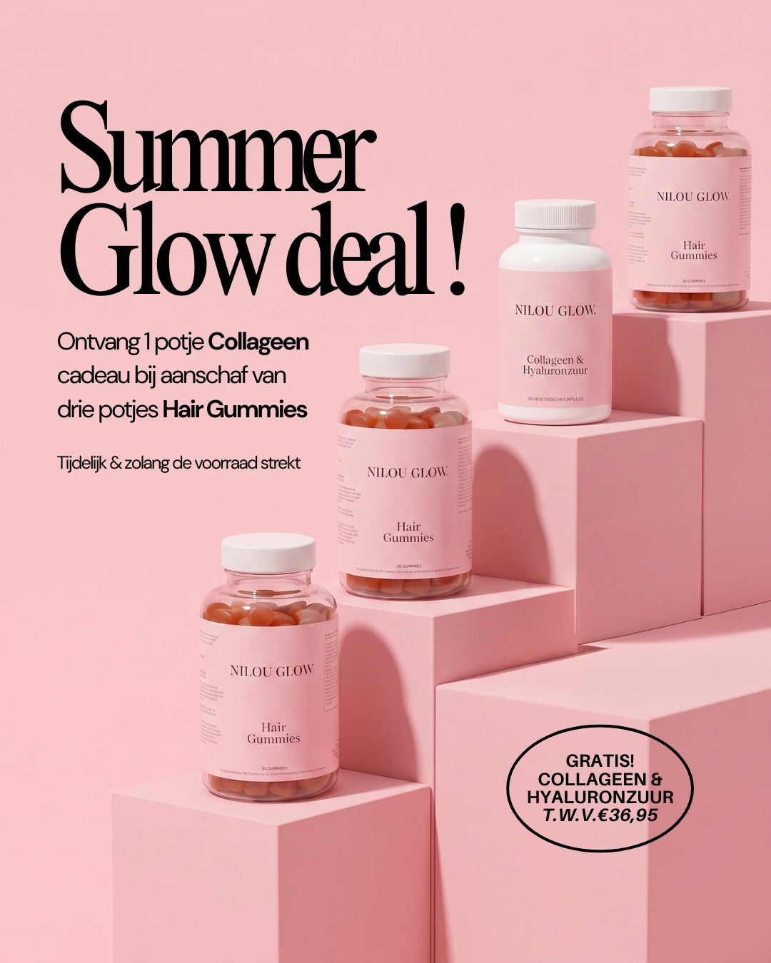 Summer Glow Deal: Hairgummies (3x) + Gratis Collageen (1x)